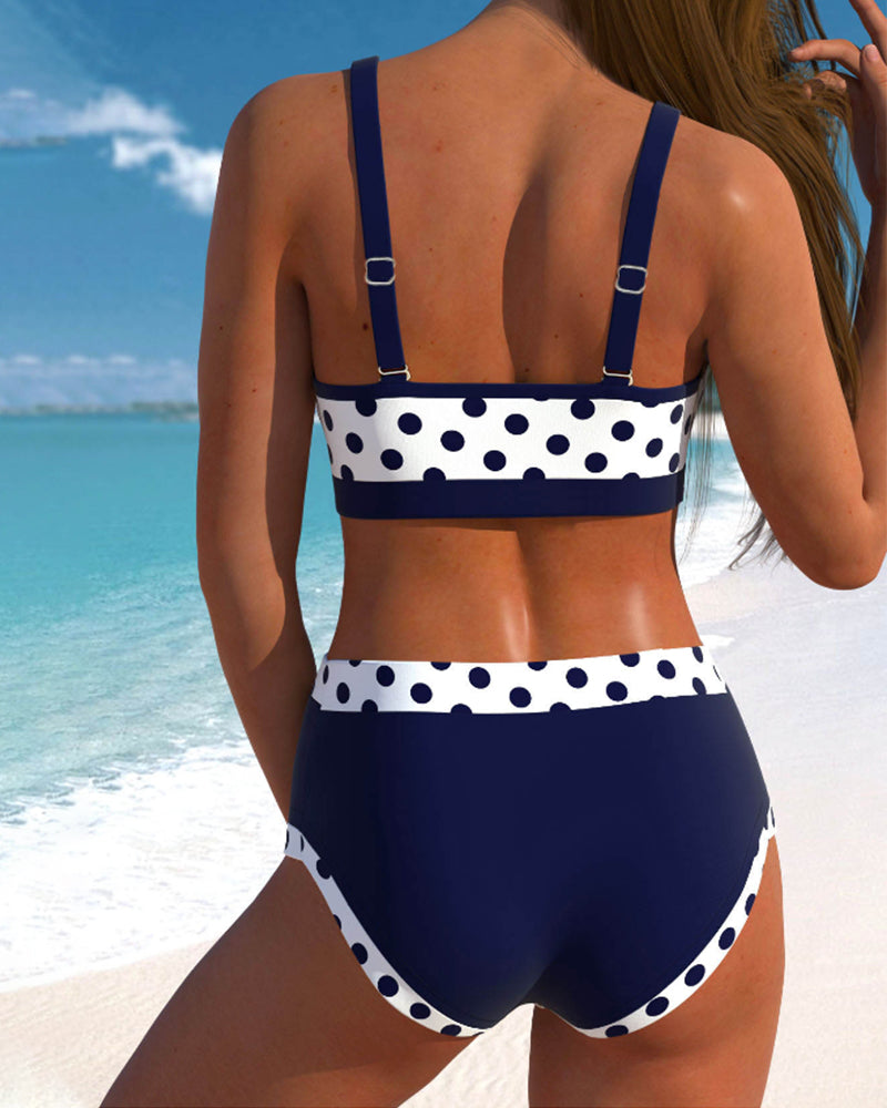 Hannah | Patchwork bikiny s vysokým pásom a hráškovým vzorom